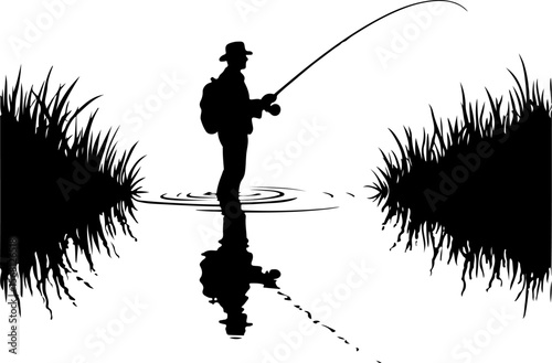 silhouette of fisherman with fishing rod, fishing, fisherman, silhouette, water, sunset, fish, lake, sport, sea, rod, boy, angler, leisure, beach, hobby, fisher, river, people, nature, ocean, angling,