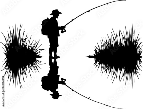 silhouette of fisherman with fishing rod, fishing, fisherman, silhouette, water, sunset, fish, lake, sport, sea, rod, boy, angler, leisure, beach, hobby, fisher, river, people, nature, ocean, angling,