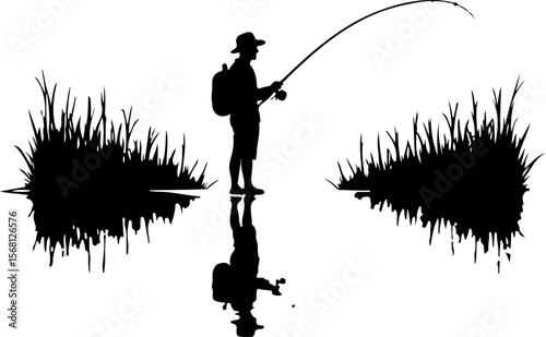 silhouette of fisherman with fishing rod, fishing, fisherman, silhouette, water, sunset, fish, lake, sport, sea, rod, boy, angler, leisure, beach, hobby, fisher, river, people, nature, ocean, angling,