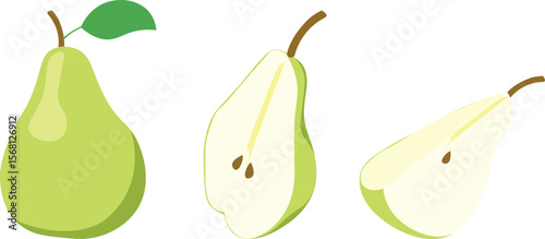 Hand-Drawn Variety of Pears Sliced Fruit Set – Organic and Fresh Vector Illustration
