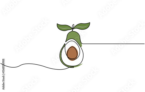 Avocado Single Line Icon, Continuous one single minimal line drawing Avocado, Sketch and Doodle Design. Avocado continuous line drawing vector illustration.