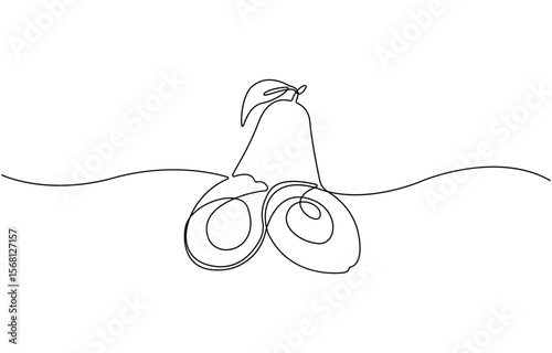 Avocado Single Line Icon, Continuous one single minimal line drawing Avocado, Sketch and Doodle Design. Avocado continuous line drawing vector illustration.