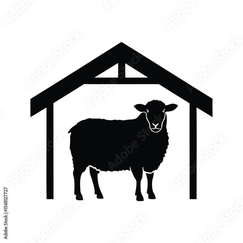 Silhouette of a sheep in a barn, creating a symbolic image