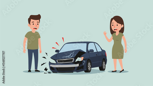 Upset Couple Examining Damaged Car After Accident
