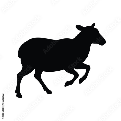 A Silhouette of a Sheep in MidJump or Run Isolated on White