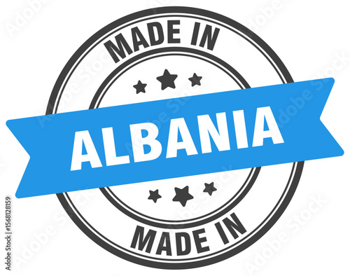 Made in Albania round sign. Made in Albania stamp.