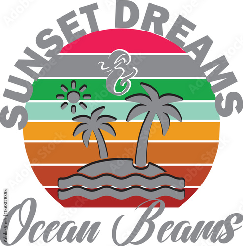 White T Shirt Sunset Dreams Ocean Beams Palm Trees  Art & Illustration