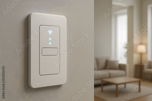 Smart Light Switch with Wifi Indicator on Wall in Modern Living Room