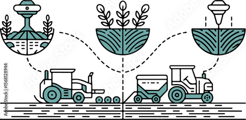 Outline Harvesting Robot Icons – Fruit Picker Arm, AI Camera, Charging Station