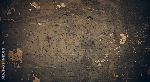 Distressed dark brown surface with peeling paint and scratches, creating a textured abstract background.