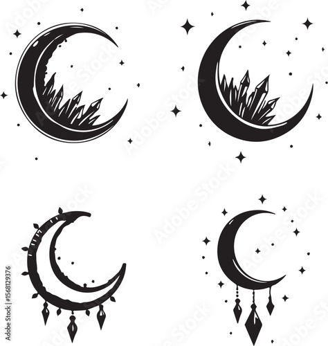 Mystic Moon & Crystal Dream vector Set vector