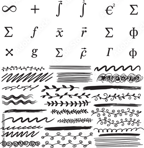 Mathematical symbols and decorative flourishes calculus algebra