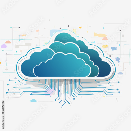 Abstract Blue Cloud Computing Network Illustration