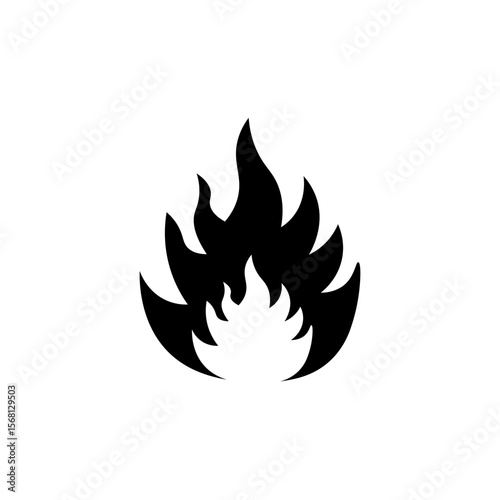 Fire flame symbol PNG. Bonfire Silhouette vector on transparent background.