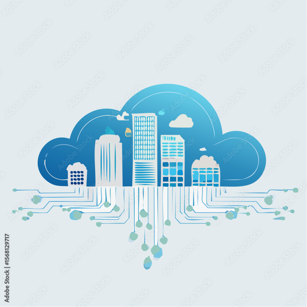 Fototapeta premium Abstract Cityscape within a Cloud Computing Network