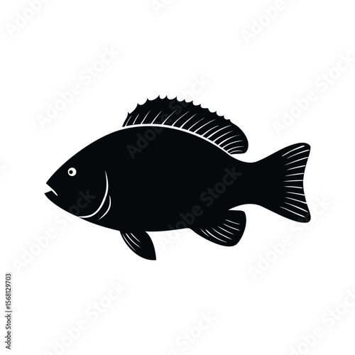 Silhouette of a tilapia fish with its dorsal and caudal fins