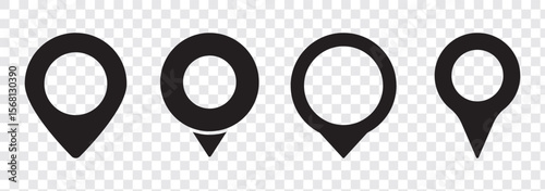 Set of location pin icons. Map marker pointer symbols, GPS location. Navigation map, location navigation icon, geo location point. Vector.