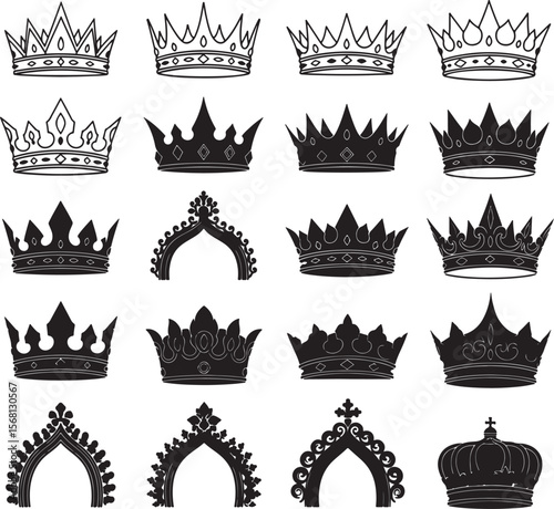 Collection of royal crowns and ornate headwear designs regal