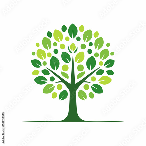 Green Tree Illustration with Circular Leaves