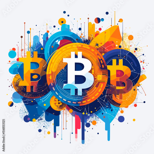 Abstract Colorful Bitcoin Cryptocurrency Design Digital Currency and Financial Technology Concept with Vibrant Splash Background