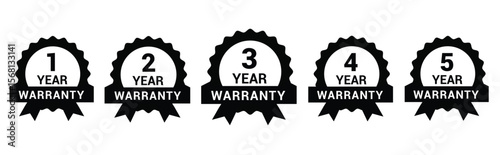 Warranty label. 1, 2, 3, 4, 5 years warranty band sign. Warranty stamp. Warranty logo. Warranty stamp vector.