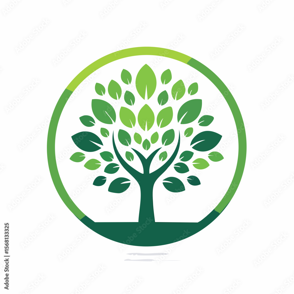 Obraz premium Green Tree Leaves Circle Logo Design