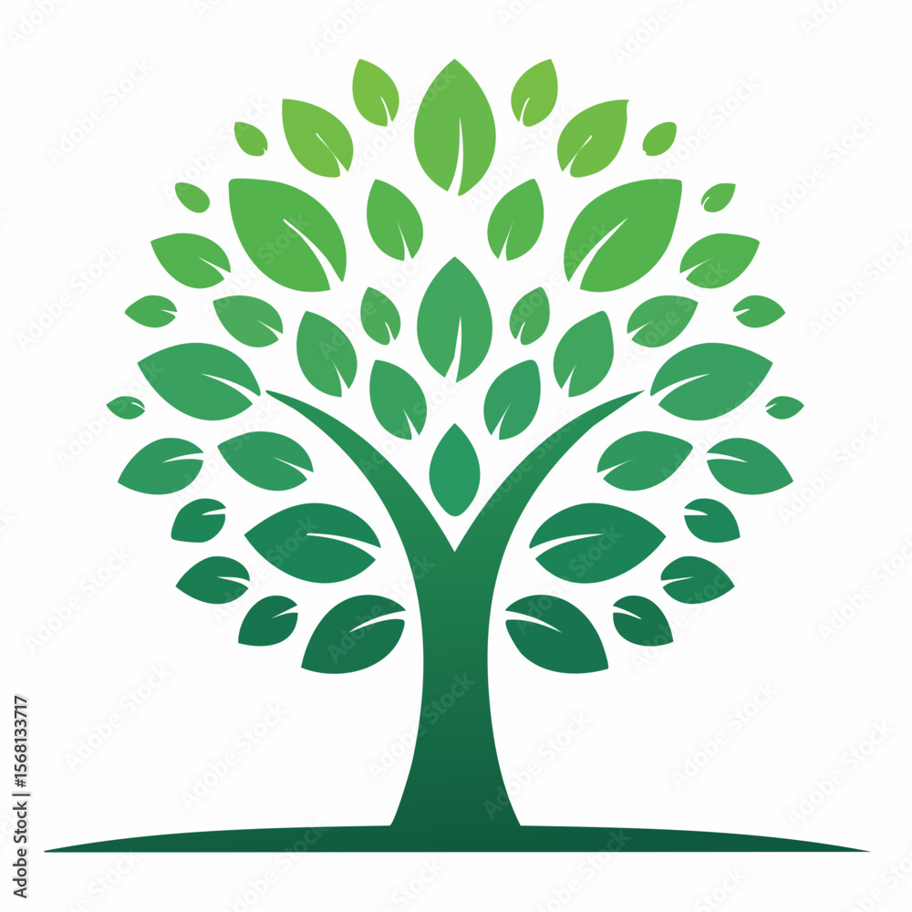 Fototapeta premium Green Tree with Lush Leaves Illustration