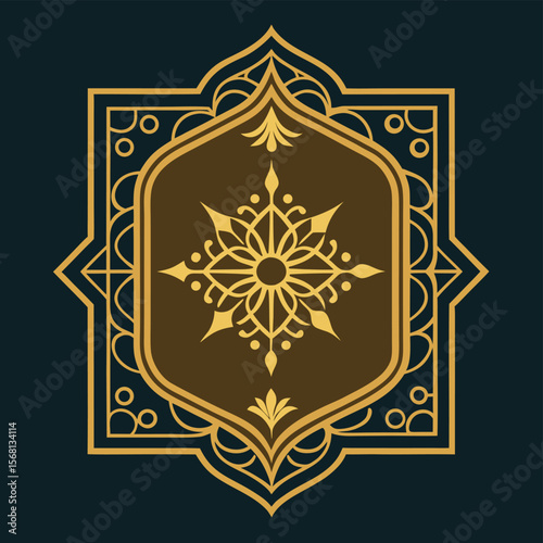 Elegant Ottoman-Inspired Gold Frame Ornament Vector EPS Design