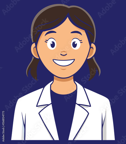 Smiling female doctor in white coat and blue shirt in hospital