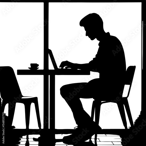 silhouette of a woman sitting on a chair and a laptop