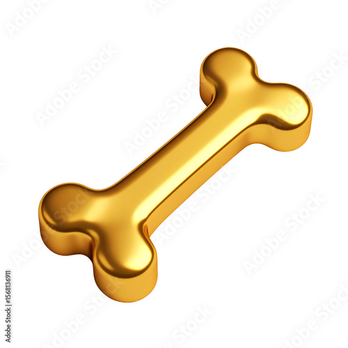 Golden Bone Icon with Rounded Edges Skeleton Part on Transparent Background