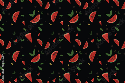Watermelon Whimsical Fruit Seamless Pattern With Leaves Electric pina Colada vibes with nature twist great for Healthy And Modern Design Projects  and vibrant wallpapers