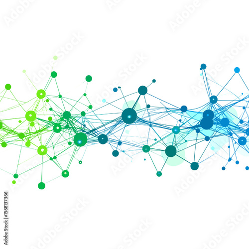 Abstract Network Connection with Blue and Green Dots on a White Background for Data Science Technology