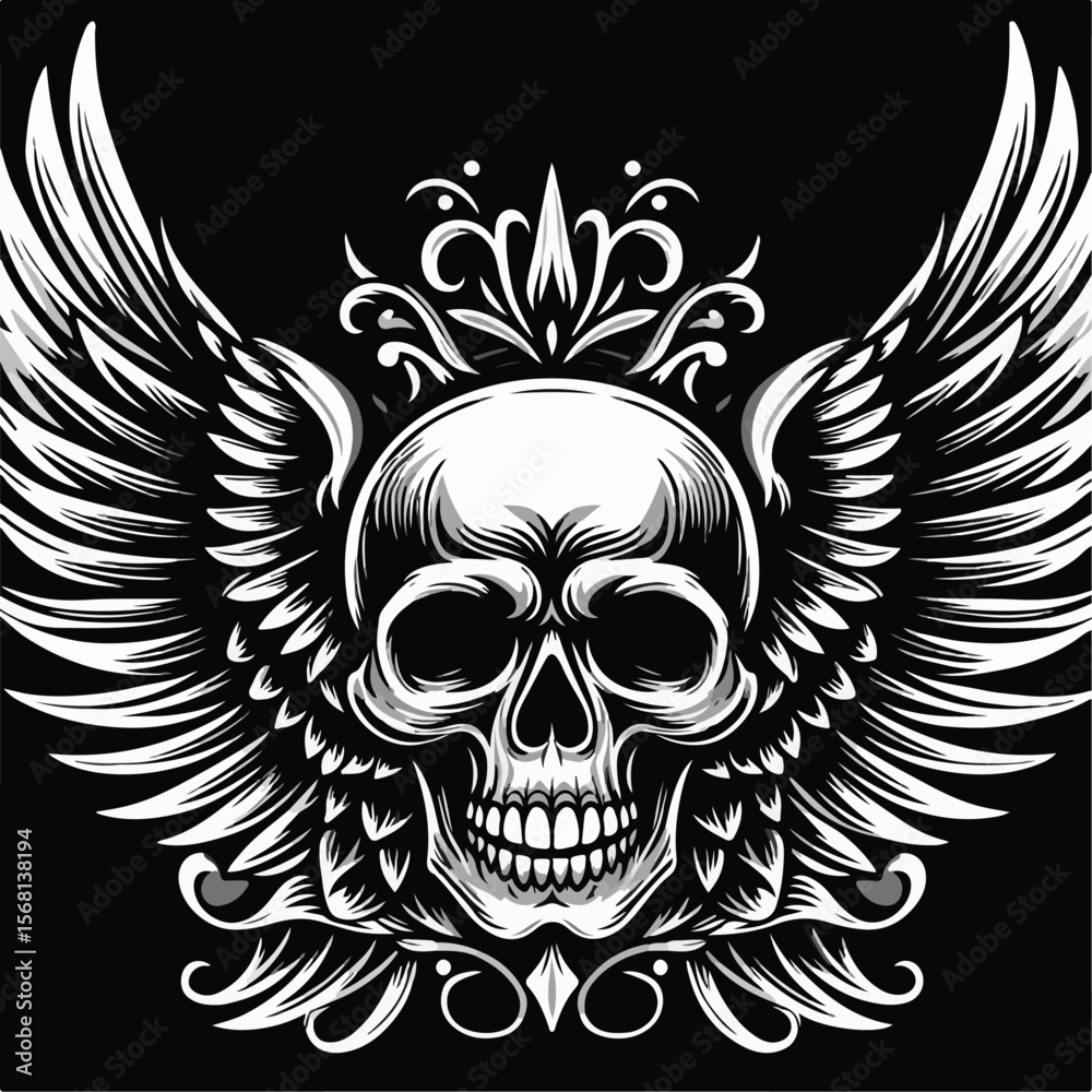 Fototapeta premium illustration of a skull with wings