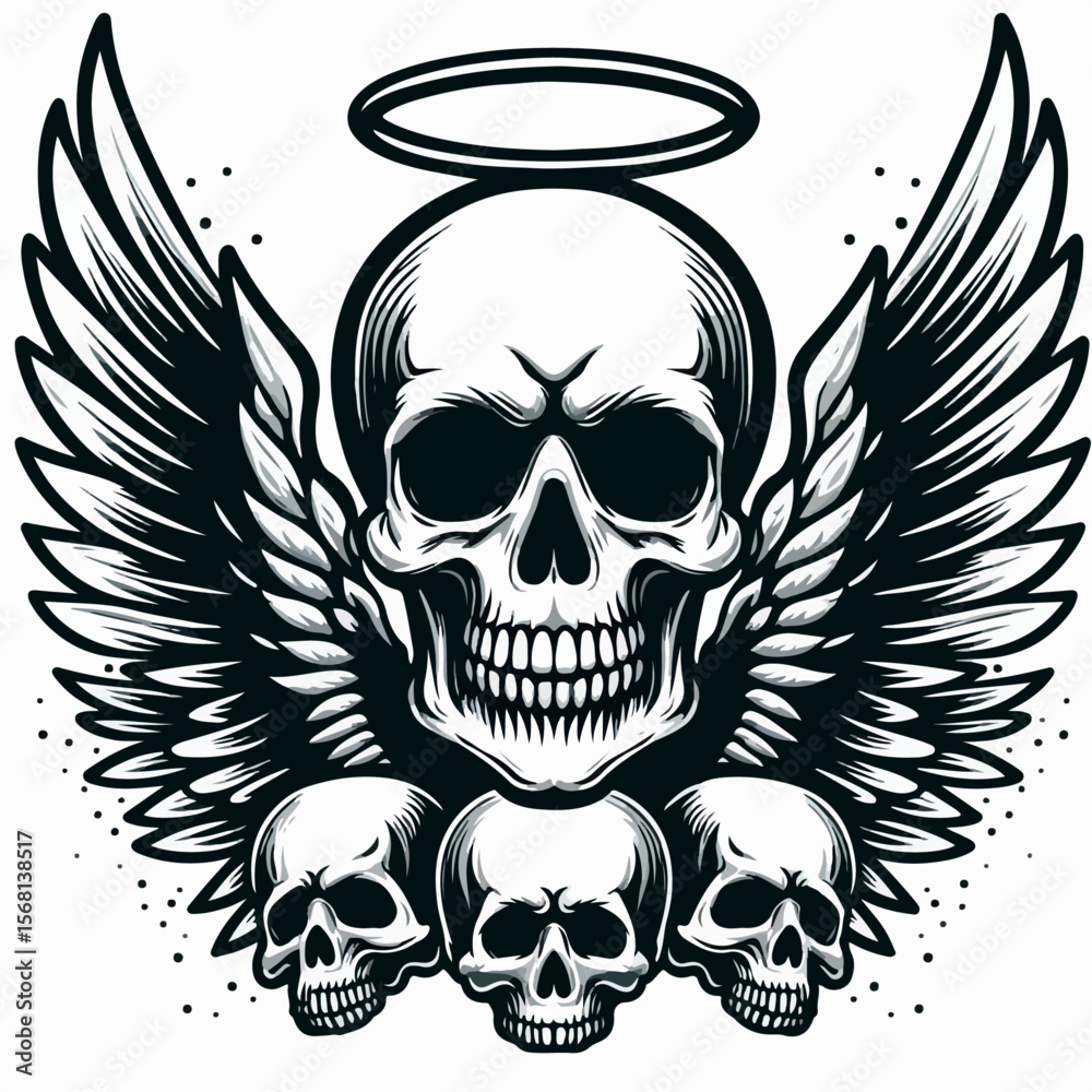 Fototapeta premium illustration of a skull with wings