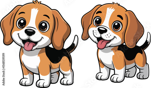 cartoon beagle puppy with big eyes and a wagging tail, perfect for pet-themed designs and children's illustrations