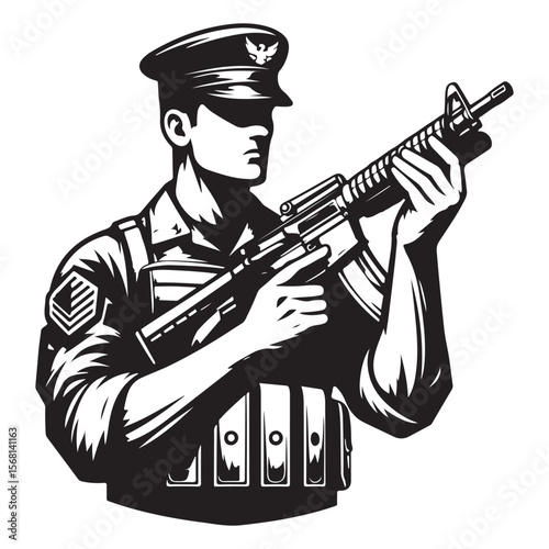 Man in military uniform holding a gun image vector
