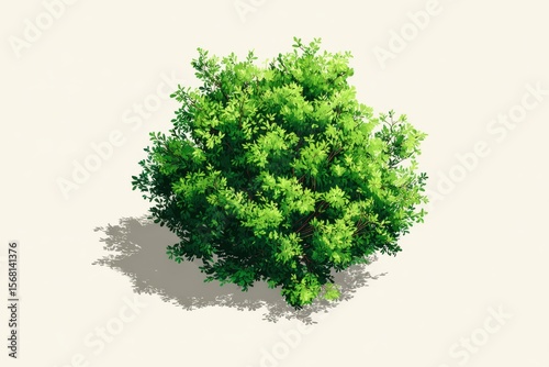 Isometric green shrub design featuring shadows on a white backdrop for landscape gardening and eco-friendly projects