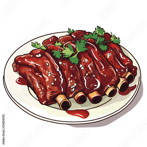 vector drawing fried ribs on white background .Generative AI