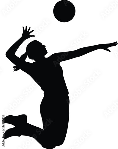 Dynamic Female Volleyball Player Spiking Ball in Action Silhouette

