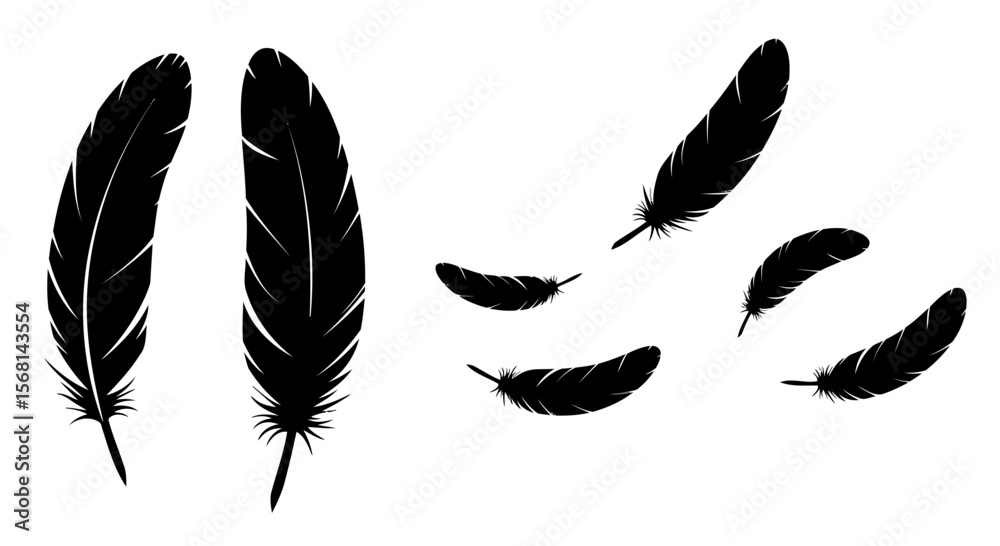 Black feather silhouette vector graphic elements Black feather silhouette vector graphic elements
