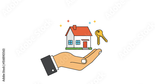 Hand holding house key real estate property deal