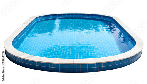 swimming pool with blue water rounded by marble isolated on transparent background