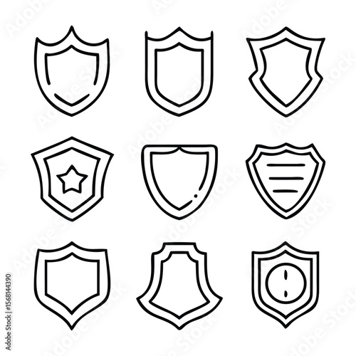 Vintage Shield Icon Set – Protection, Security, and Badge Emblem Symbols