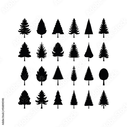 Silhouette tree vector pack evergreen tree clip art forest trees collection