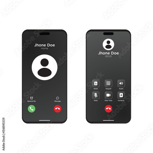 Vector mobile phone with black screen displaying communication technology icons, ideal for digital business and wireless device concepts