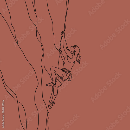 Woman rock climbing a steep cliff face
