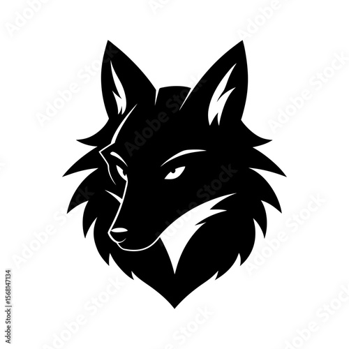 Black silhouette of a coyote head mascot logo on white background vector illustration
