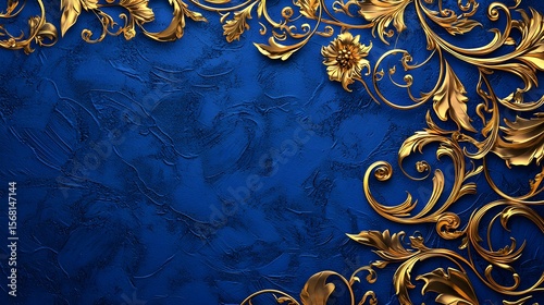Elegant Golden Flourishes with Deep Blue Background Decoration