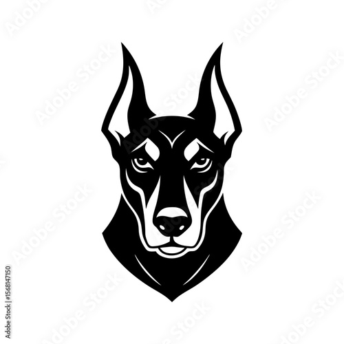 Black silhouette of a doberman pinscher head mascot logo on white background vector illustration